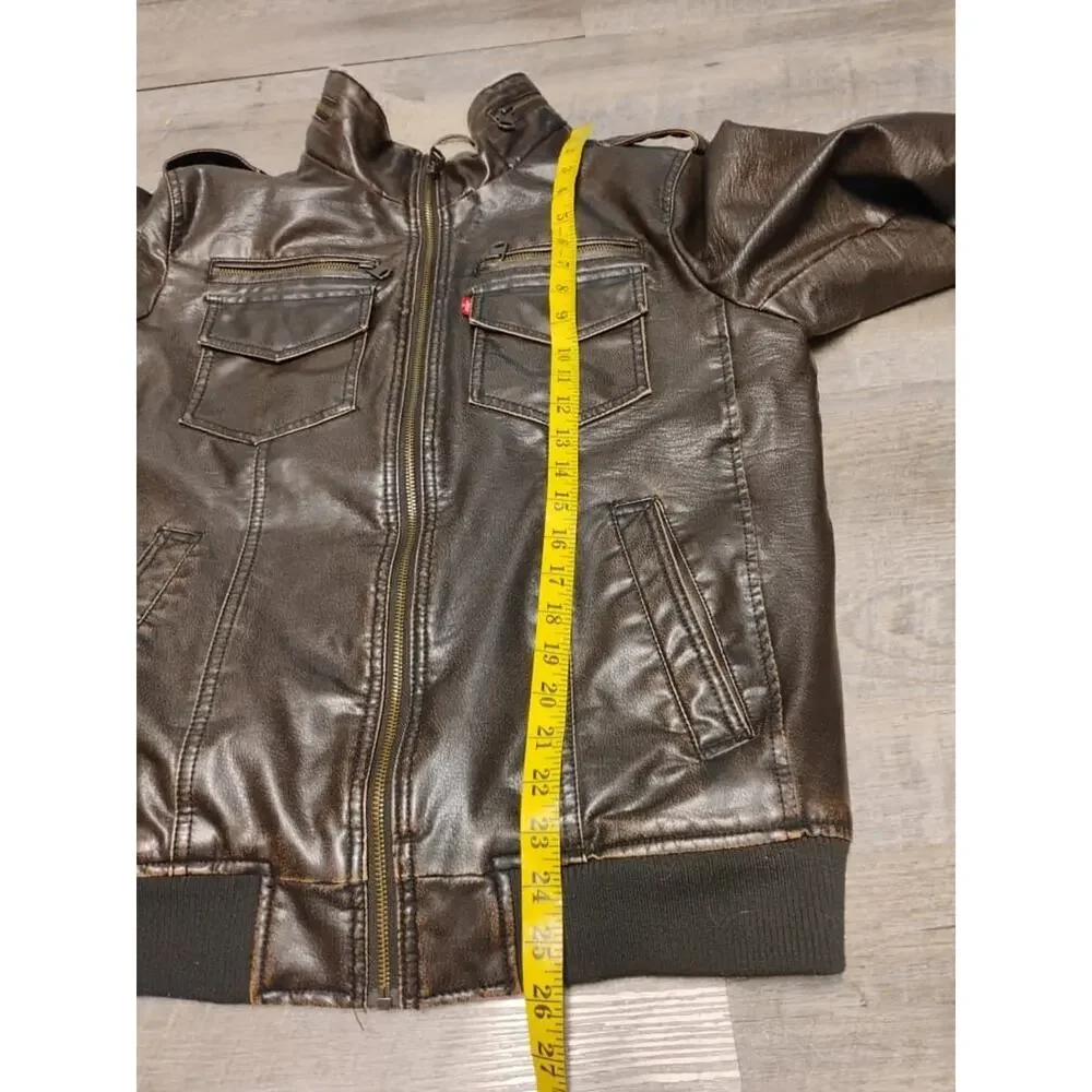 Levi Men's Faux Leather Sherpa Bomber Jacket Brown small New With Tag - Picture 11 of 13